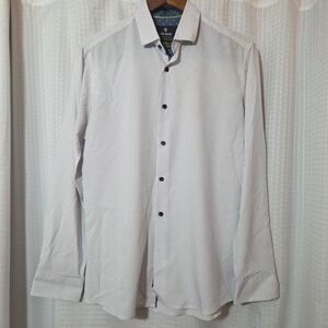Tom Baine Performance White/Blue Button Front Dress Shirt Men's Size Medium
